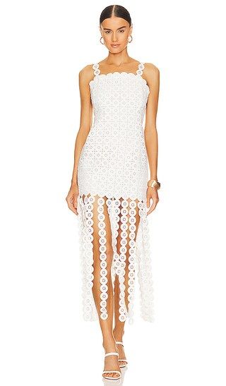 Jaycee Lace Fringe Midi Dress in White | Revolve Clothing (Global)