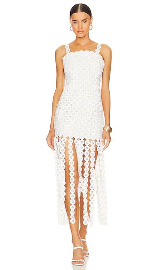 Jaycee Lace Fringe Midi Dress in White | Revolve Clothing (Global)