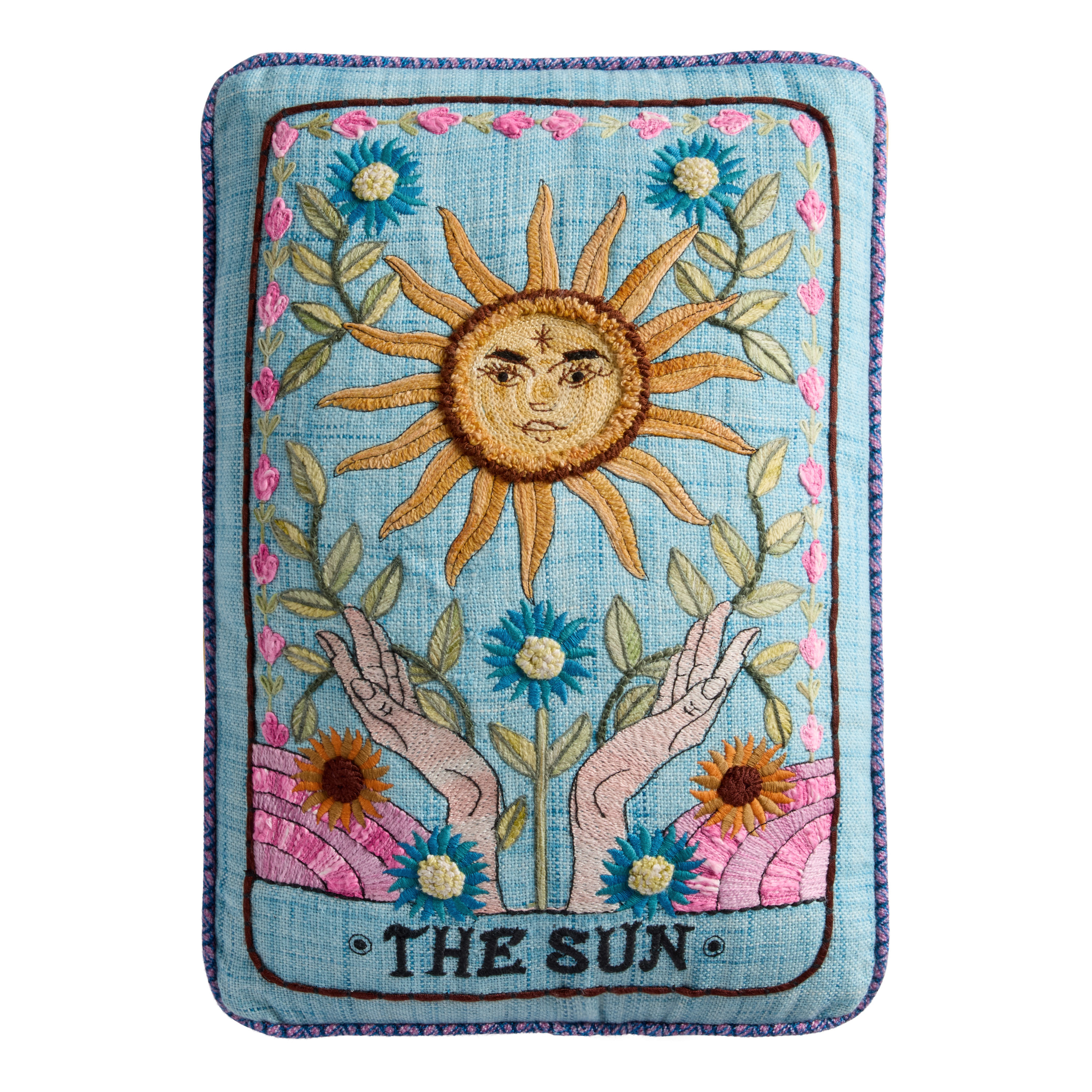 Blue Tarot Sun Embroidered Indoor Outdoor Throw Pillow - World Market | World Market