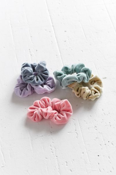 Velvet Hair Scrunchie Set - Blue at Urban Outfitters | Urban Outfitters (US and RoW)