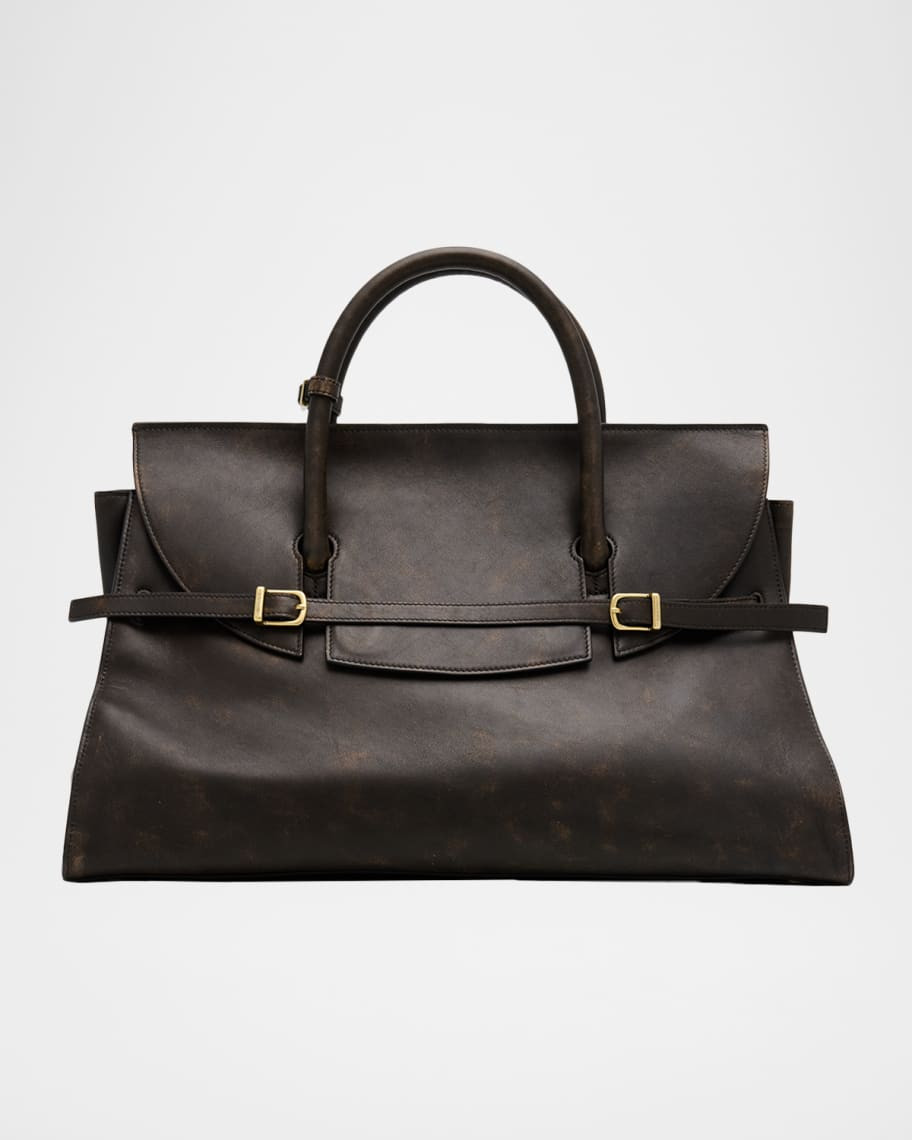 River Belted Distressed Leather Tote Bag | Neiman Marcus