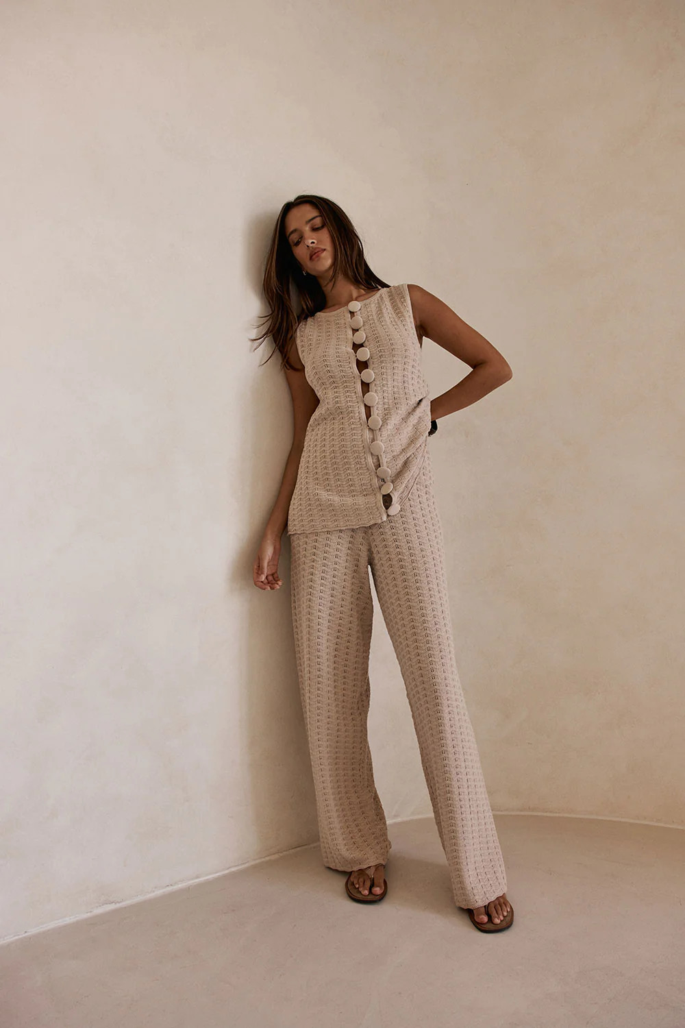 Beige Cotton Knit High Waist Lilah Pants | Sabo Skirt US