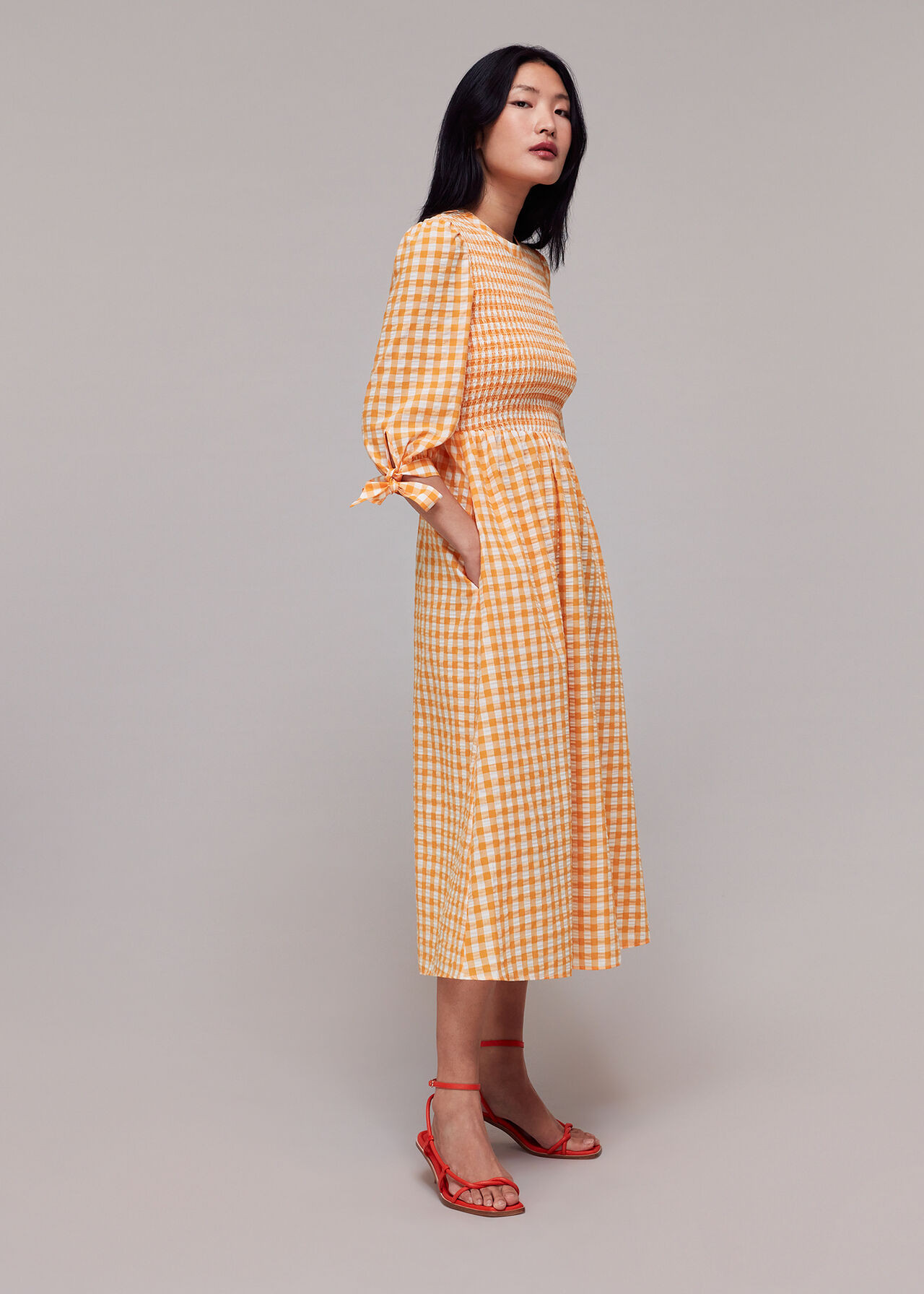 Gingham Check Shirred Dress | Whistles