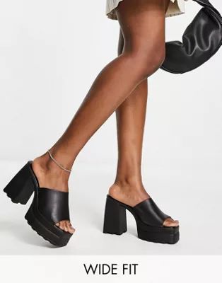 ASOS DESIGN Wide Fit Wesley chunky platform heeled sandals in black  | ASOS | ASOS (Global)
