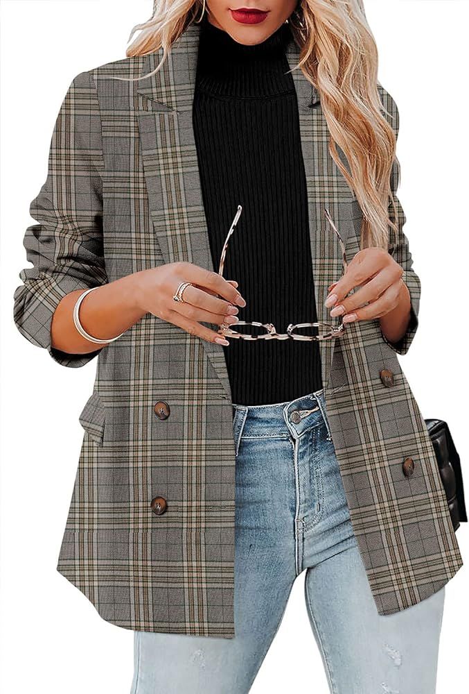 CRAZY GRID Womens Casual Blazer Jacket Long Sleeve Open Front Work Office Blazer Lapel Button Jac... | Amazon (US)