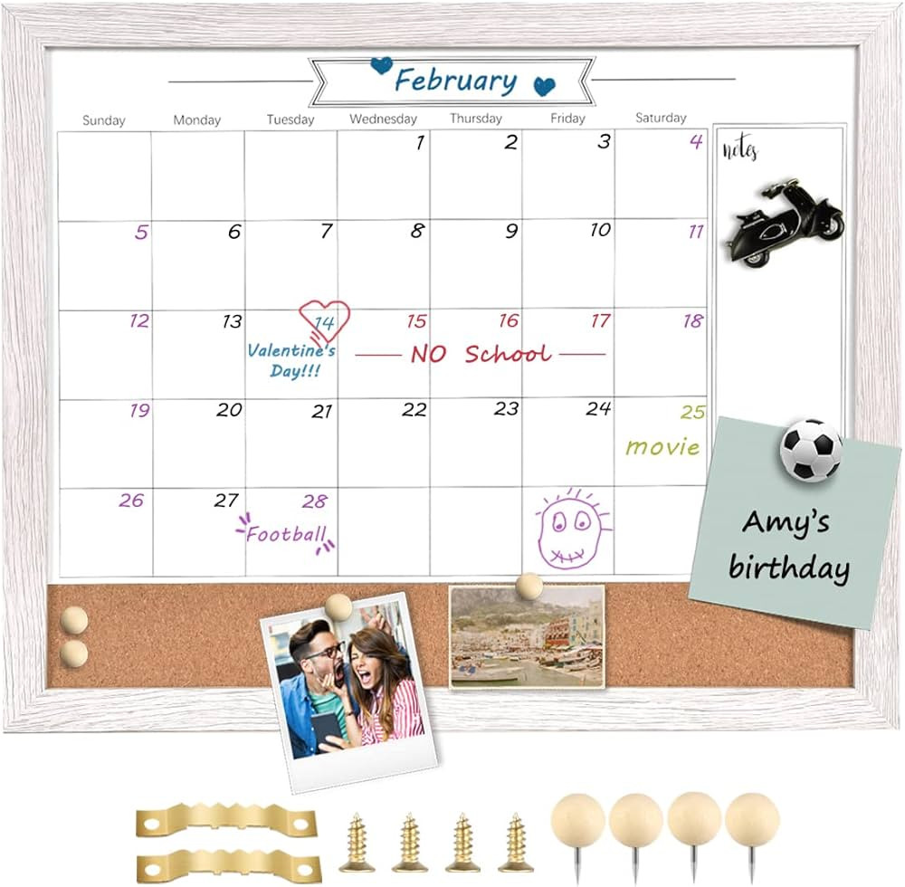 Whiteboard Calendar & Corkboard, 13" x 17" Combination Dry Erase White Board & Bulletin Board, Wh... | Amazon (US)