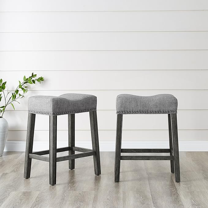Roundhill Furniture Coco Upholstered Backless Saddle Seat Counter Stools 25.5" Height, Set of 2, ... | Amazon (US)