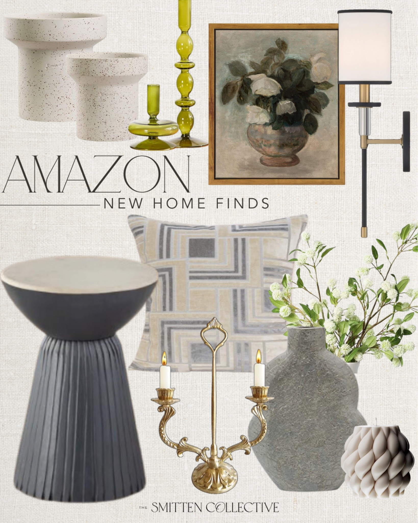 Amazon new home finds include side table, throw pillow, gold candelabra, grey vase, faux stems, candle, sconce, wall art, candle stick holders, planters.

Home decor, luxe for less, modern vintage decor, home accents 

#LTKstyletip #LTKfindsunder50 #LTKhome