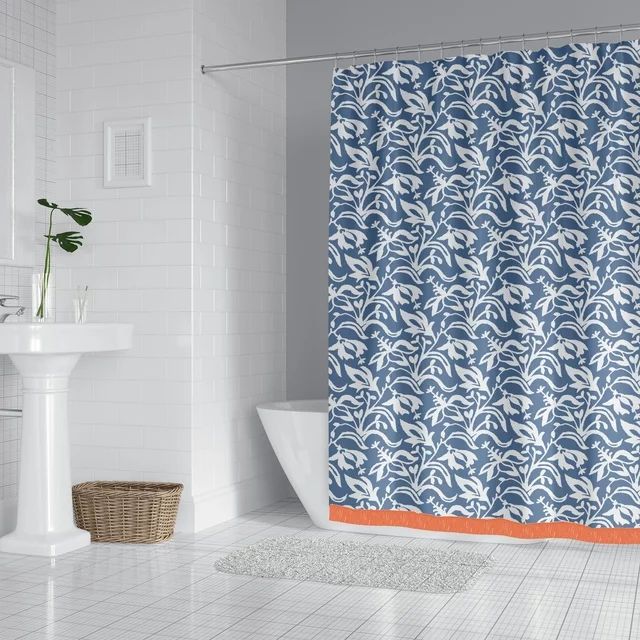 Mainstays Floral Printed Tassel Trim 72” x 72” Fabric Shower Curtain | Walmart (US)