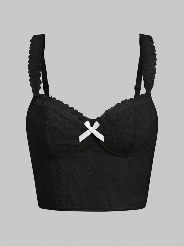 ROMWE Kawaii Pure And Sexy Bowknot White/Pink Lace Trimmed Camisole Top For Women On Vacation | SHEIN