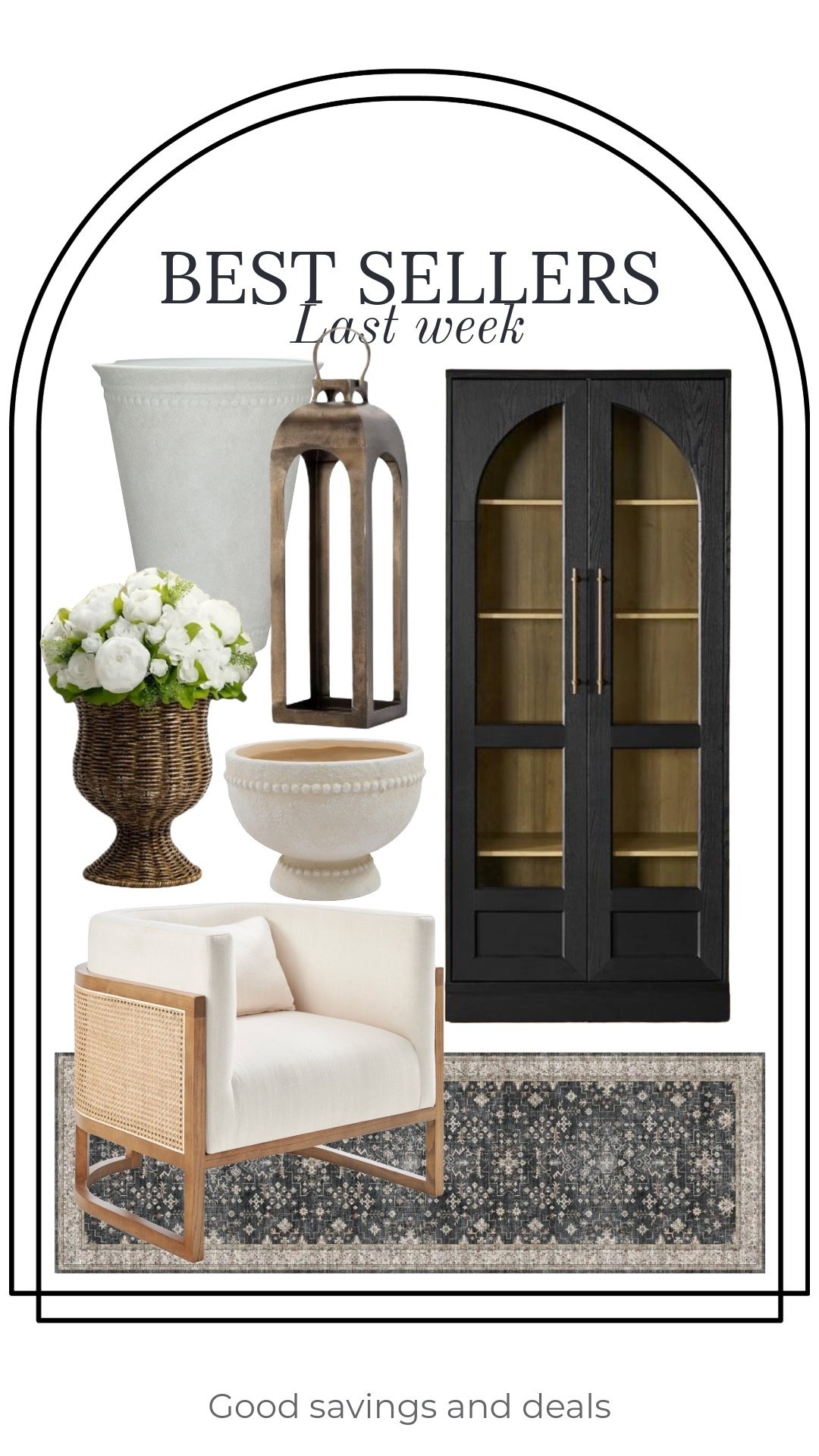 Best sellers last week include display cabinet, runner rug, lantern. Planters and accent chairs. Home finds.

#LTKHome
