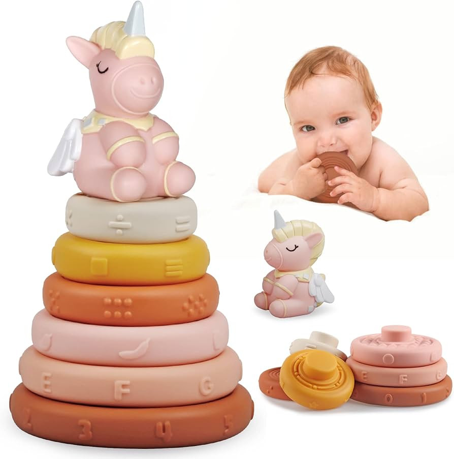Amazon.com: Plunack 7 Pcs Stacking & Nesting Baby Toys, Montessori Toys for Babies Squeeze Stacke... | Amazon (US)