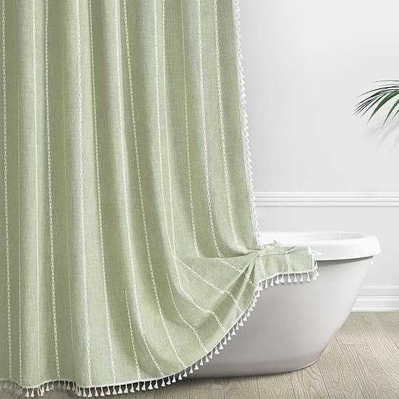 Awellife Sage Green Modern Farmhouse Shower Curtain with Tassels, Country Cottage Bathroom Decor ... | Amazon (US)