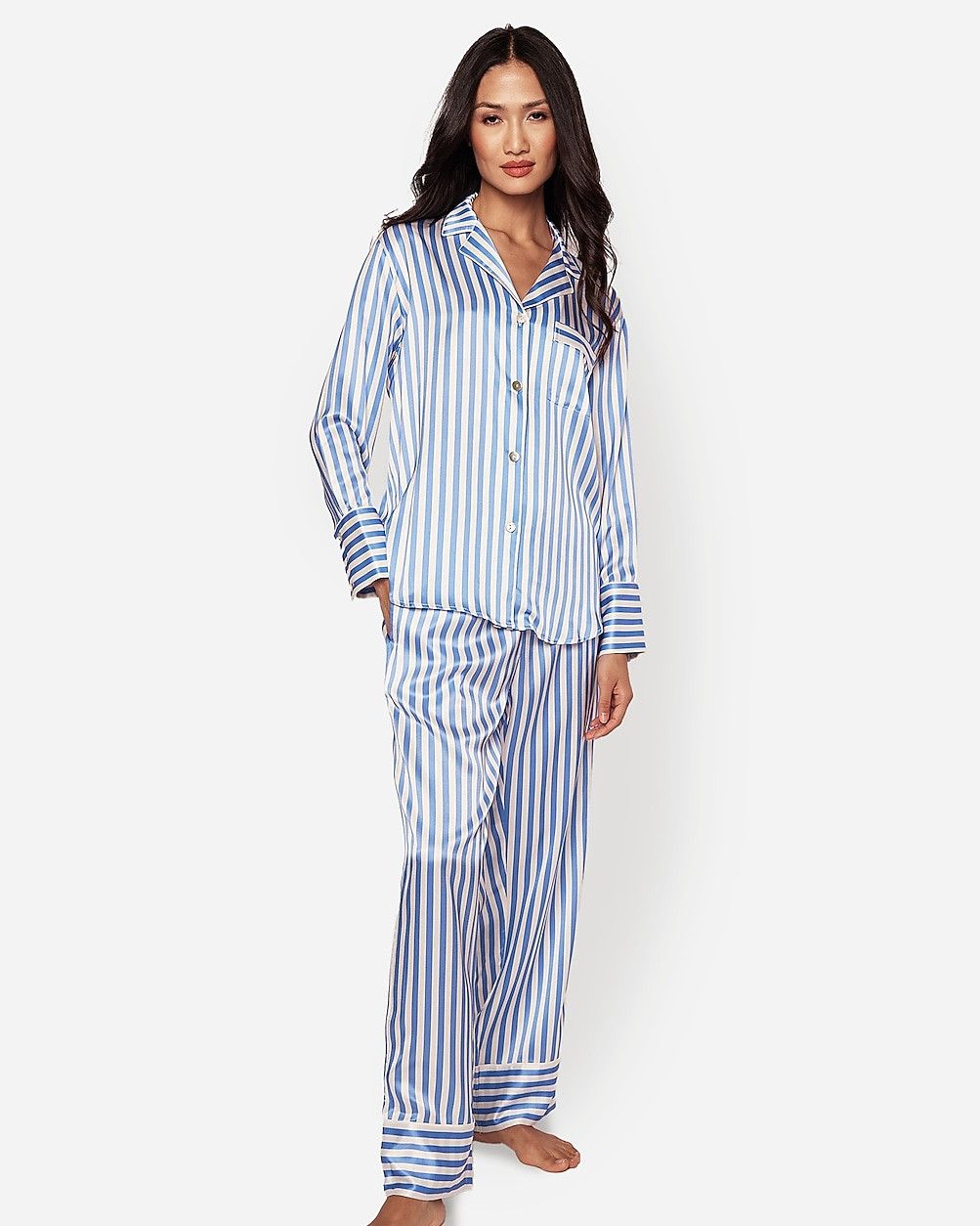 Petite Plume™ women's pajama set in mulberry silk stripe | J. Crew US