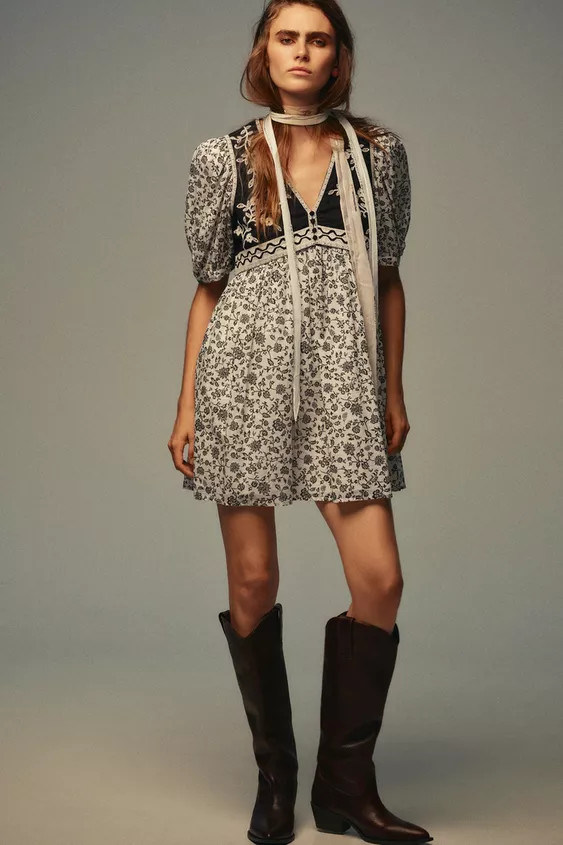 V-neck short sleeve dress. Features a vest detail combined with embroidery and faux front buttons... | Zara Canada