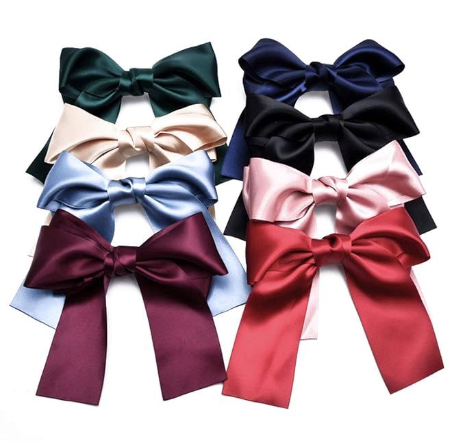 Set of 8 Big Satin Solid Ribbon French Barrette Large Big Huge Soft Silky Hair Bow Clip Bow Hair ... | Amazon (US)