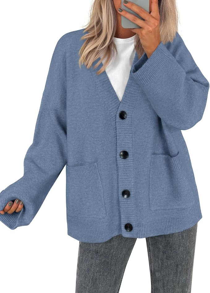 BTFBM Suéter tipo cárdigan con botones para mujer, con cuello en V y manga larga, abrigo de inv... | Amazon (US)
