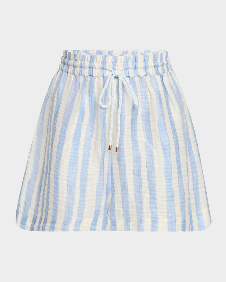 Marie Oliver Ana Striped Wide-Leg Beach Shorts | Neiman Marcus