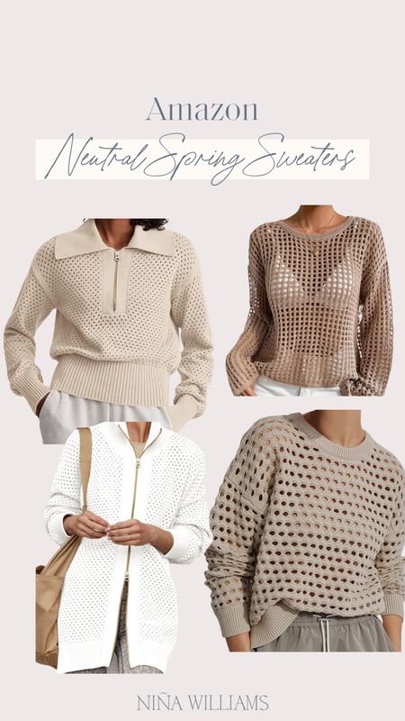 Neutral Spring sweaters! Open knit sweaters - under $50 - beachwear - swimsuit coverups 

#LTKfindsunder50 #LTKover40 #LTKtravel