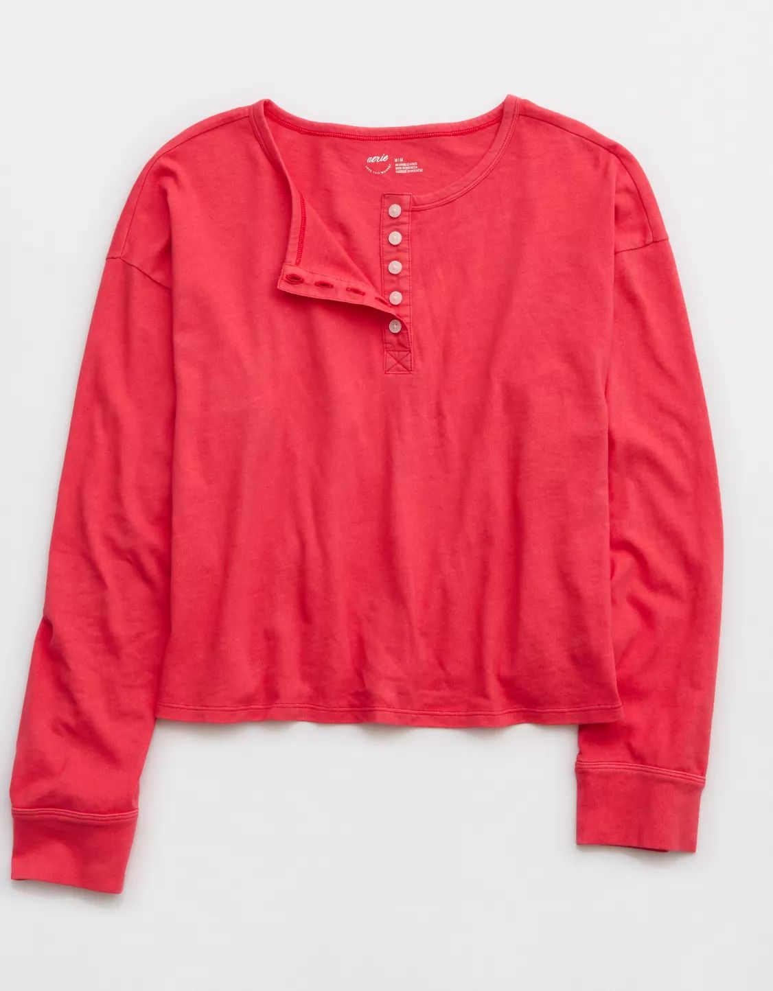 Aerie Cotton Mix Henley Long Sleeve Shirt | American Eagle Outfitters (US & CA)