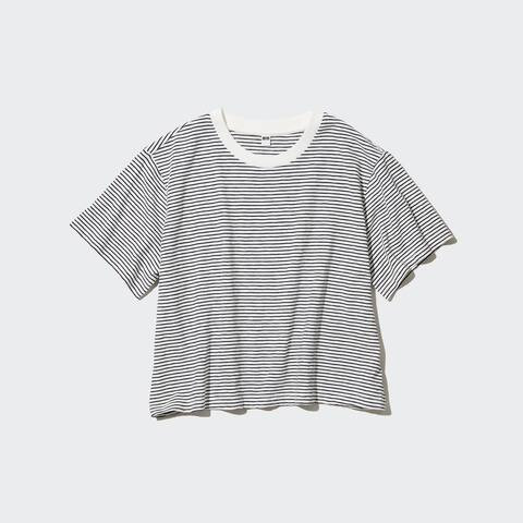 T-Shirt Jersey Tessuto Fiammato A Righe Taglio Corto | Uniqlo IT