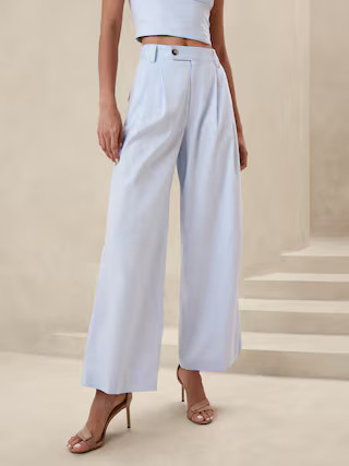 Linen-Blend Wide-Leg Pleated Trouser | Banana Republic Factory