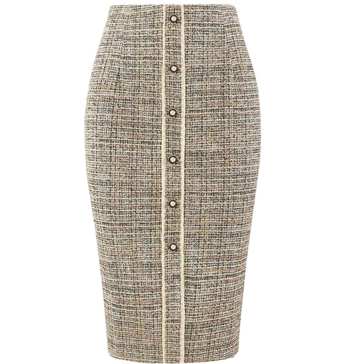 Hobemty Women's Tweed High Waist Button Decor Knee Length Pencil Skirts | Target