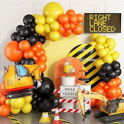 Construction Party Balloon Garland Kit, Construction Birthday Party Supplies Orange Black Yellow ... | Amazon (US)