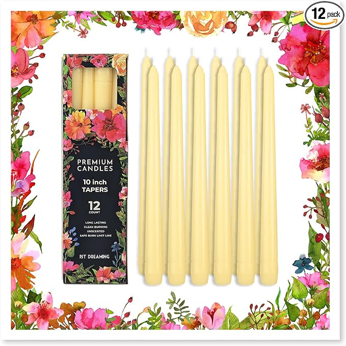 Butter Yellow Taper Candles 10 Inch, 12 Pack - Unscented Dripless Dinner Candles, 7 Hour Burn Tim... | Amazon (US)