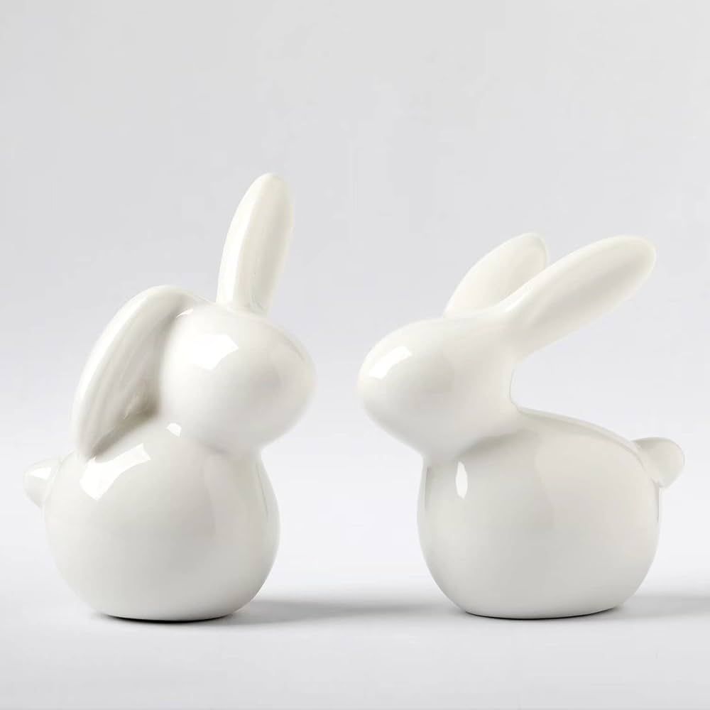 Ceramic Bunny Rabbit Ceramic Bunny Figurine Christmas Decorations Rabbit, Porcelain Modern Art Ho... | Amazon (US)