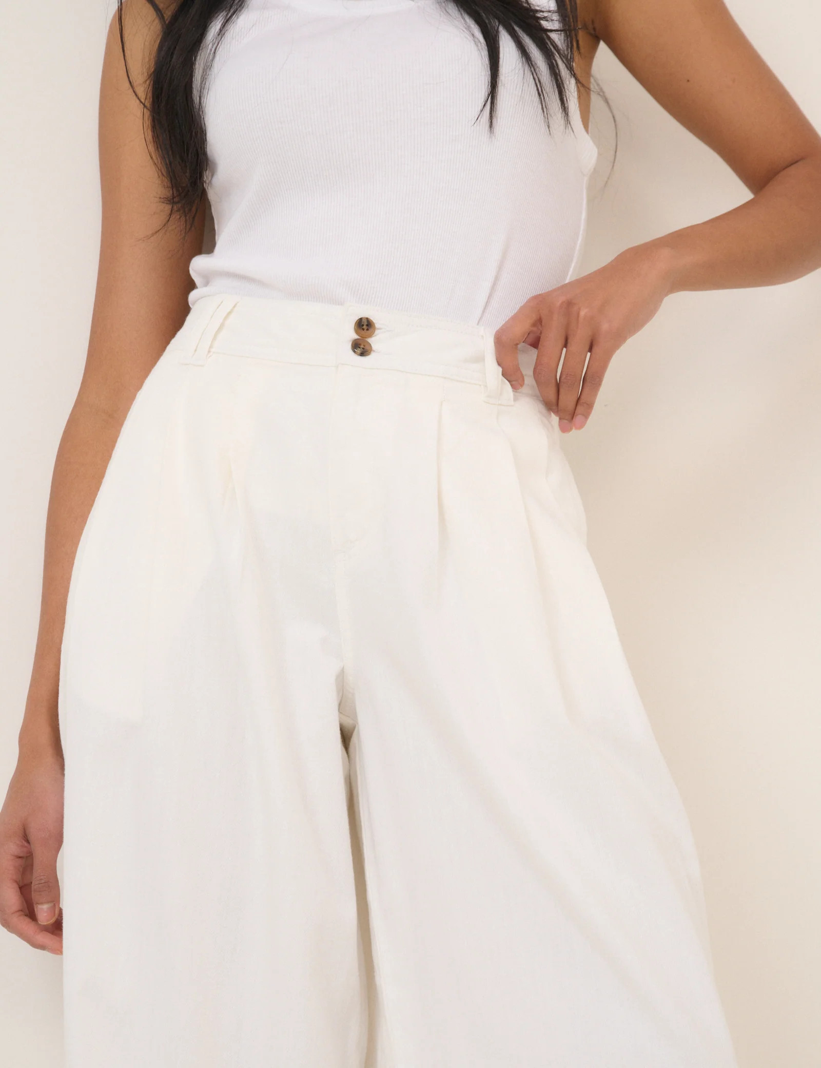 White Pleated Wide Leg Trousers | Nobody's Child