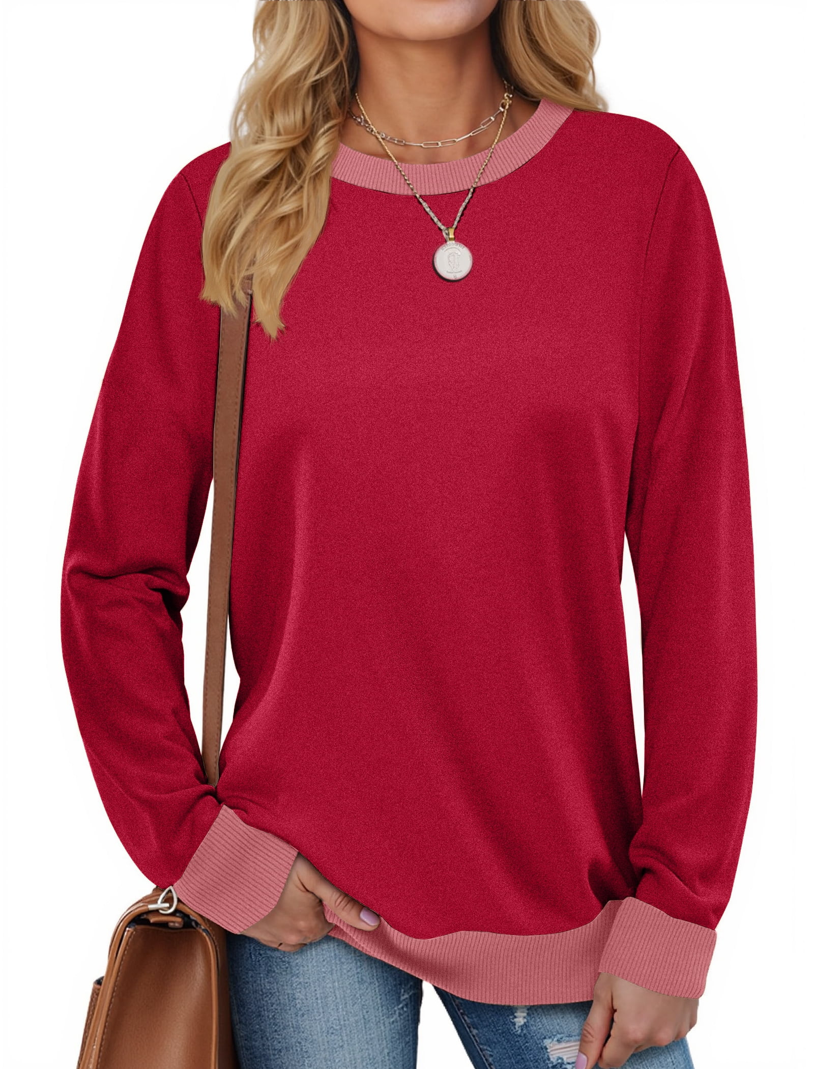 Fantaslook Color Block Sweatshirts for Women Crewneck Long Sleeve Shirts Fashion Tops Pullover Sw... | Walmart (US)