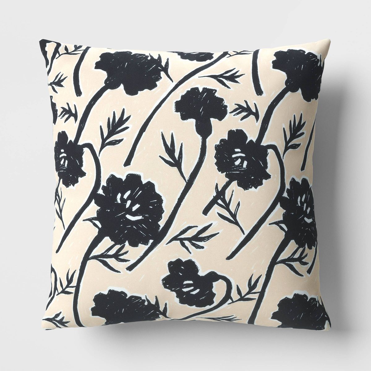 17"x17" Calendula Floral Square Outdoor Throw Pillow Tan/Black - Room Essentials™ | Target