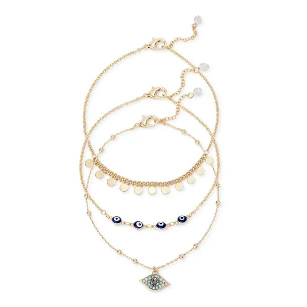 Sofia Jewelry by Sofia Vergara Women's Gold and Blue Stone Evil Eye Anklets, Set of 3 | Walmart (US)