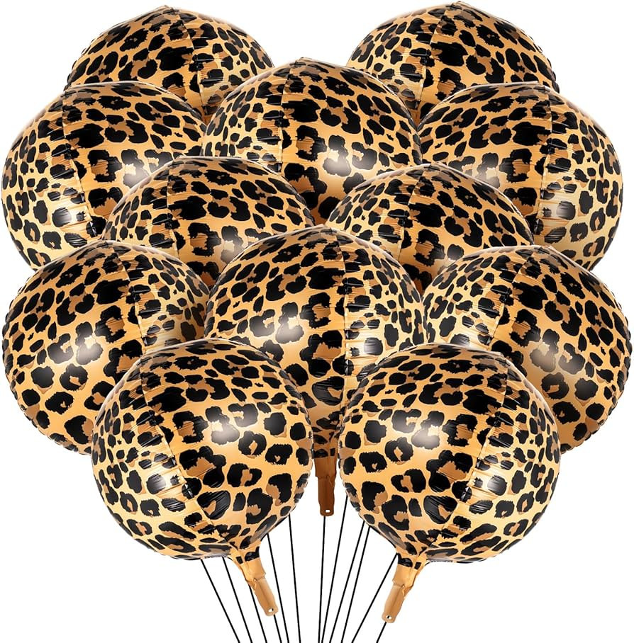 BBTO 12 Pcs Leopard & Cheetah Print Foil Balloons 22 Inch 4D Large Metallic Round Leopard Balloon... | Amazon (US)