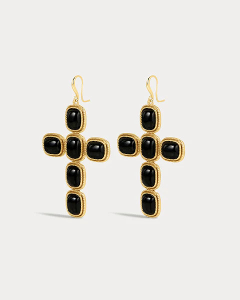 The Midnight Mesa Cross Earrings- Gold | Luv Aj Inc.