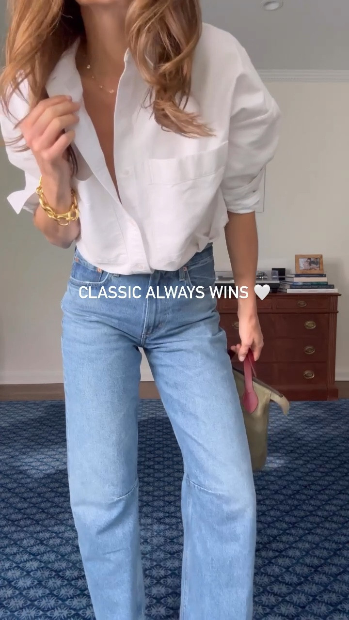 wednesday ootd 🤍 

sizing notes — 
button down: small
jeans: sized down to a 24
loafers: run TTS IMO (🚩✨ currently 25% off!) 
bag: I have the small Charlie 
* 


#LTKFindsUnder100 #LTKCyberWeek #LTKSaleAlert