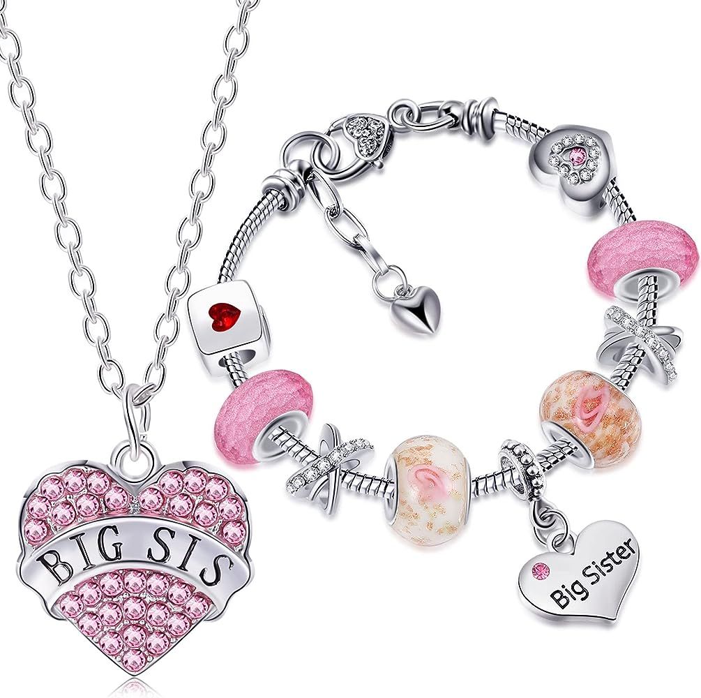 Big Sister Gifts Charm Bracelet Big Sis Shiny Crystal Charm Bracelet Bangle Jewelry and Heart Big... | Amazon (US)