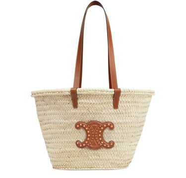 Medium Triomphe Celine classic panier in palm leaves and calfskin with studs - CELINE | 24S US