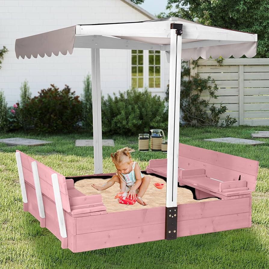 Sandbox with Lid and Cover, Kids Outdoor Sandbox with 360° Adjustable & Waterproof Canopy, Sand ... | Amazon (US)