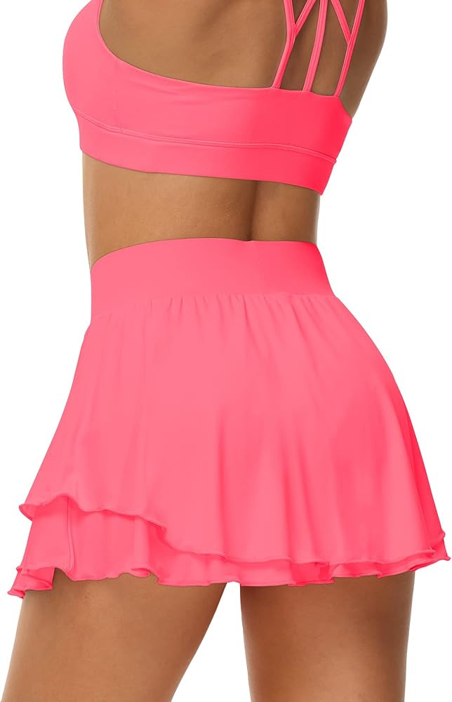 UrKeuf Women's Athletic Tennis Skirts with Pockets 13in Ruffle Golf Running Workout Ice Silk Flow... | Amazon (US)