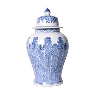 Blue And White Porcelain Temple Jar Banana Leaf Motif - 11x11x18 | Bed Bath & Beyond