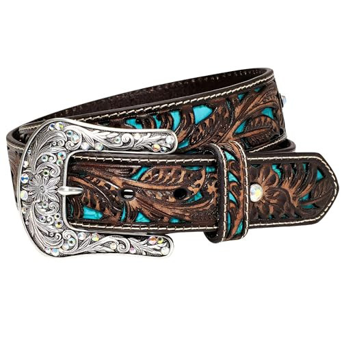 ARIAT Women's Turquoise Inlay Floral Bling Belt, Brown, Large | Amazon (US)