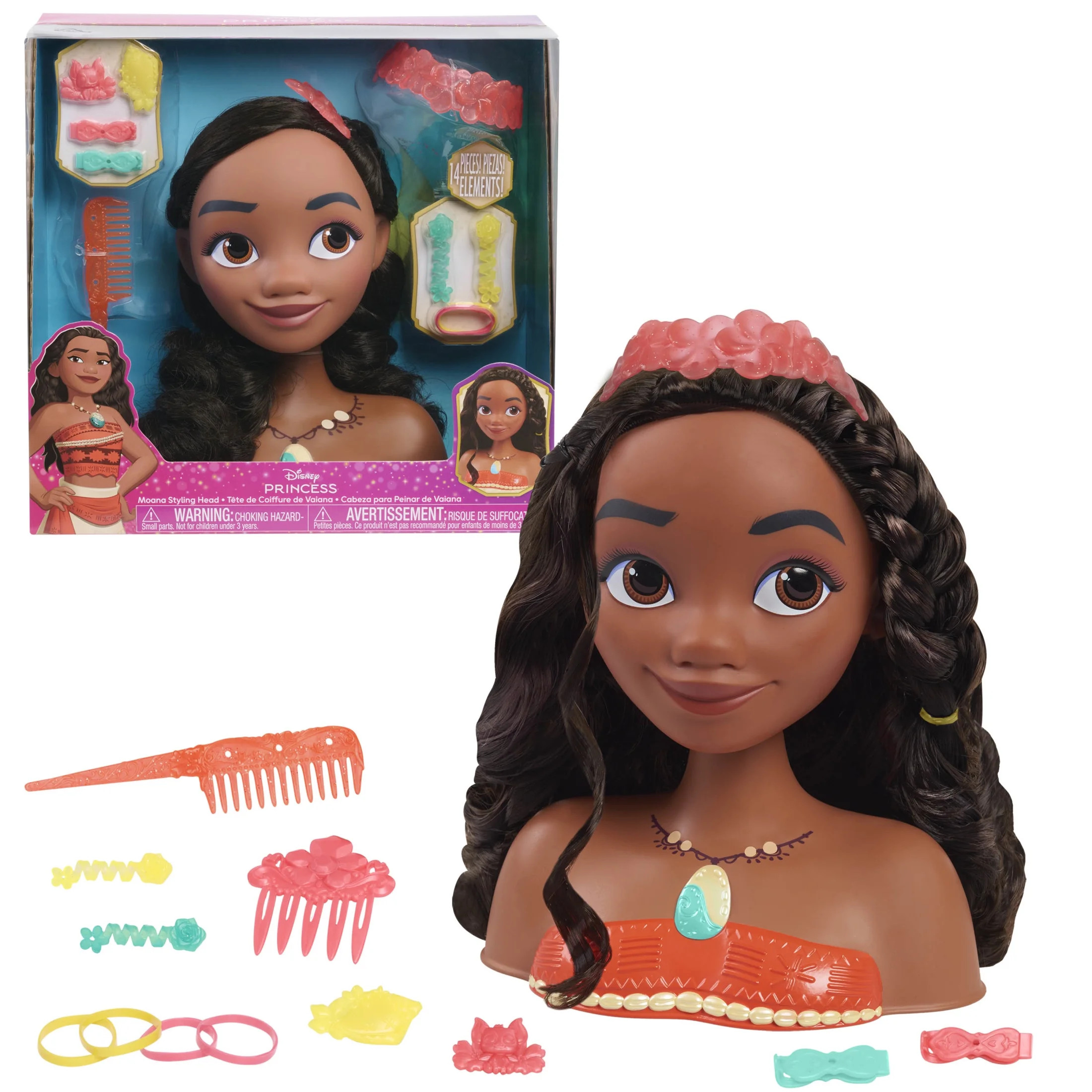 Disney Princess Moana Styling Head, 14-pieces, Pretend Play, Kids Toys for Ages 3 up | Walmart (US)