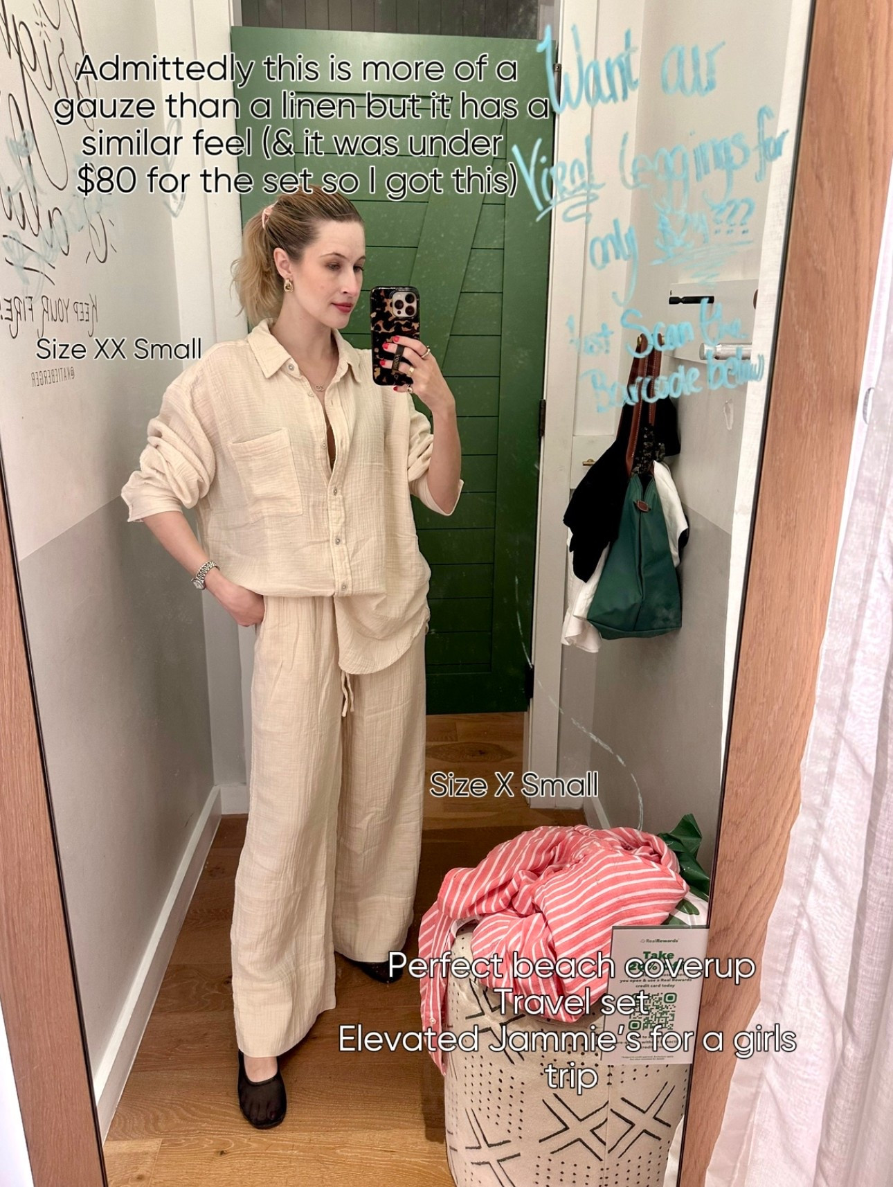 I think I might live in this gauzy set this summer. Also got her in a guava stripe set. Sized down in the top (xxs) & my typical size in the pants (xs) would be perfect for a travel day or swim coverup 

Swim coverup | matching set | beach set | gauze set | summer outfit | vacation outfit 

#LTKSwim #LTKTravel #LTKootd