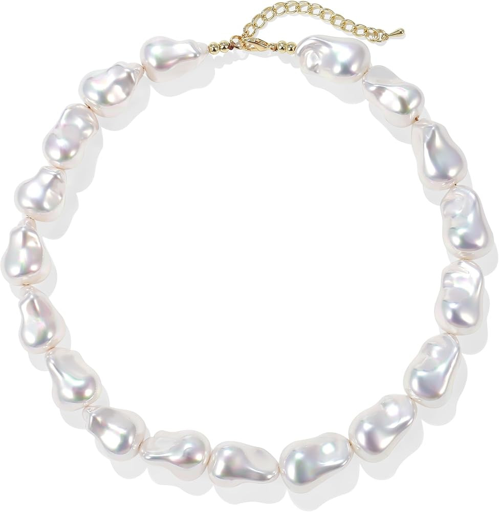Chunky Pearl Choker Necklaces for Women,Irregular Pearl Beaded Choker Wedding Necklace Delicate J... | Amazon (US)