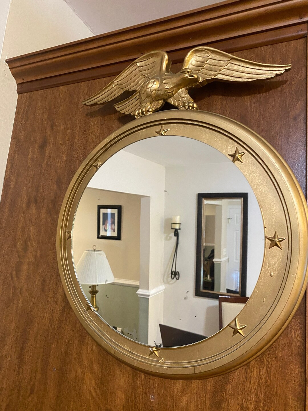 19C Antique Vintage Gilded Round FEDERAL style American Mirror Carved wood Bald Eagle, Bullseye s... | Etsy (US)