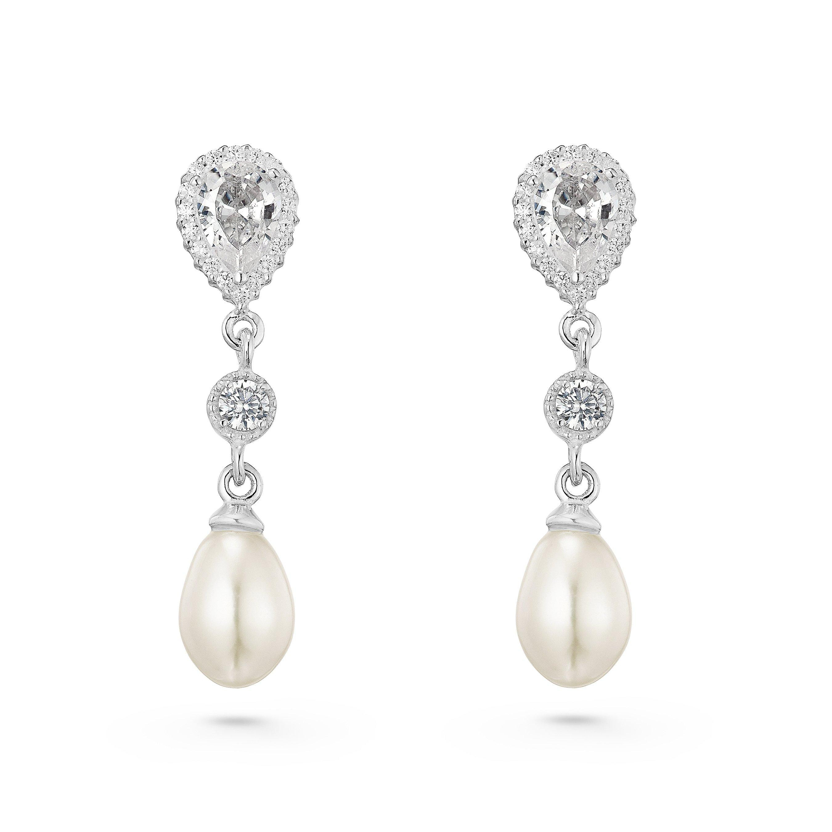 Silver Cubic Zirconia Freshwater Cultured Pearl Drop Earrings | Beaverbrooks