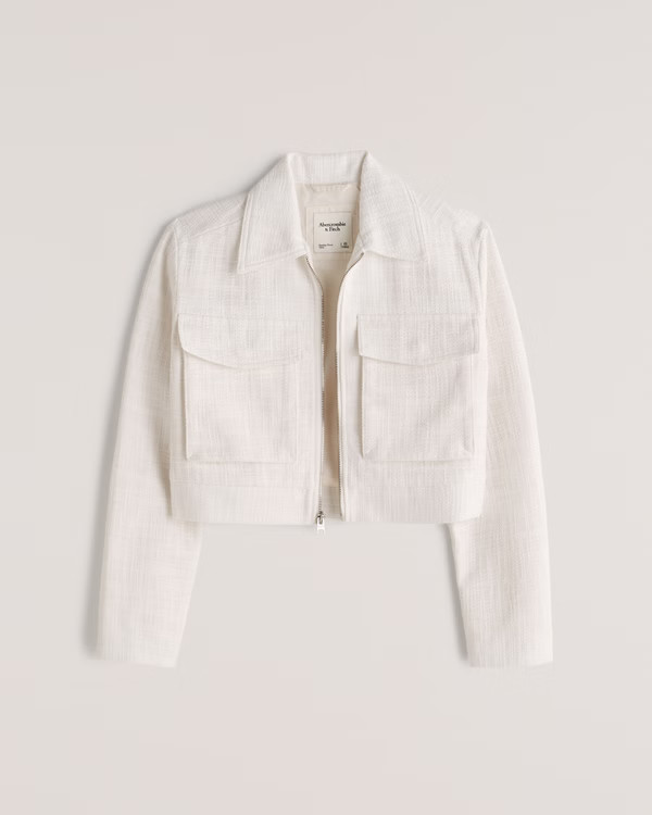 Cropped Tweed Shirt Jacket | Abercrombie & Fitch (US)