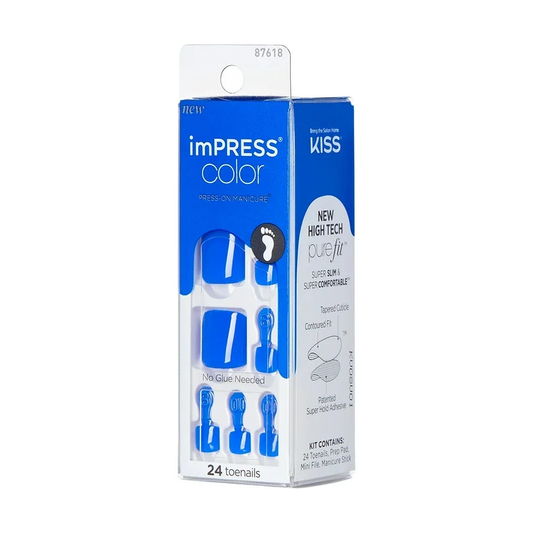 KISS imPRESS Color Press-On Pedicure Fake Toenails, Short, Square, Deep Blue, 33 Ct. - Walmart.co... | Walmart (US)